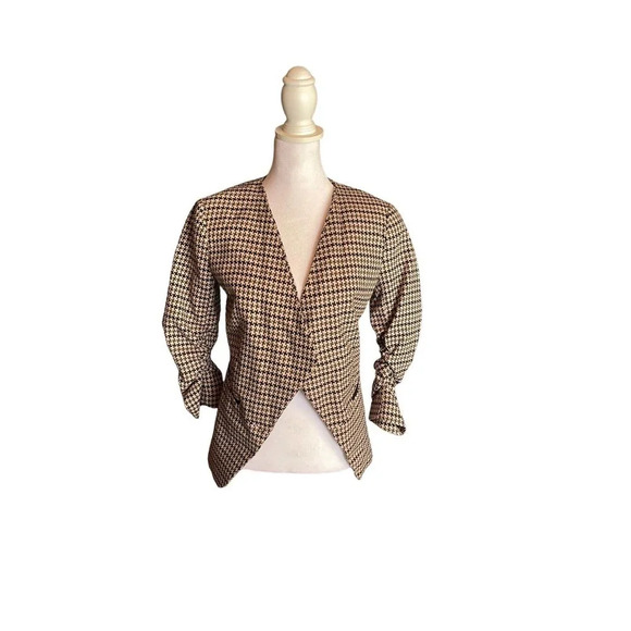 New HM Brown/Cream‎ Houndstooth Blazer/Jacket Size 4 - Picture 1 of 10